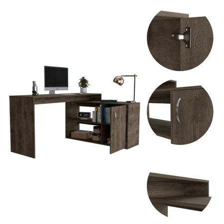 Tuhome Axis Modern L-Shaped Computer Desk with Open & Closed Storage, Dark Brown ELB6597